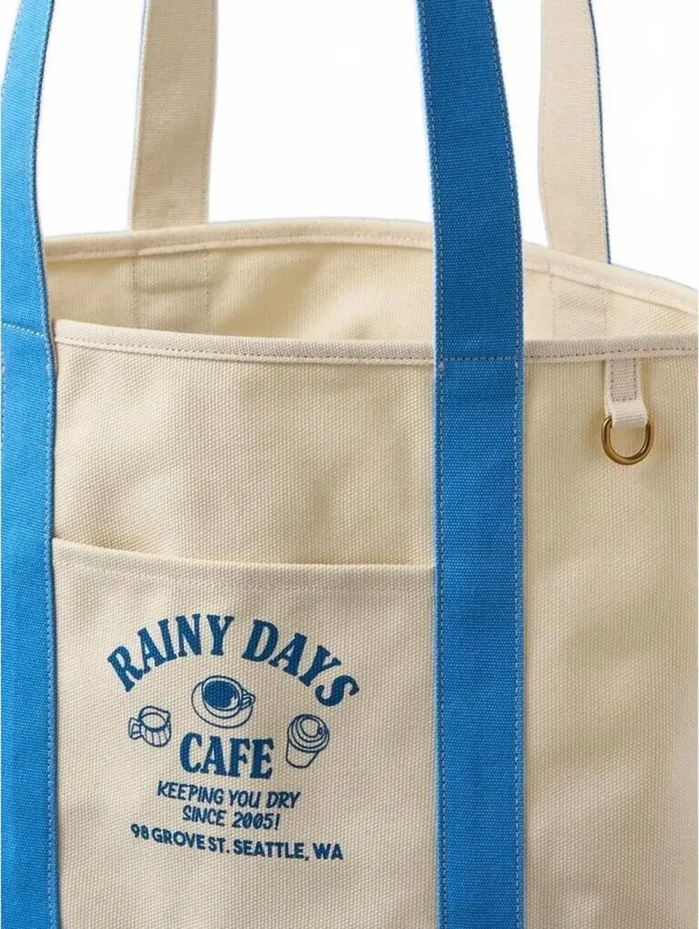 AE Off-Duty Rainy Day Café Tote Bag American Eagle NWT Natural/Blue